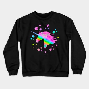 Sparkling Rainbow Unicorn Watercolor Portrait Painting Crewneck Sweatshirt